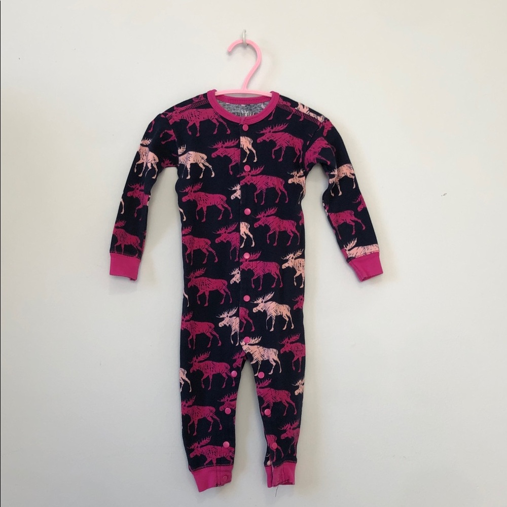 Navy Unicorn Print Footed One-Piece with Pink Trim by